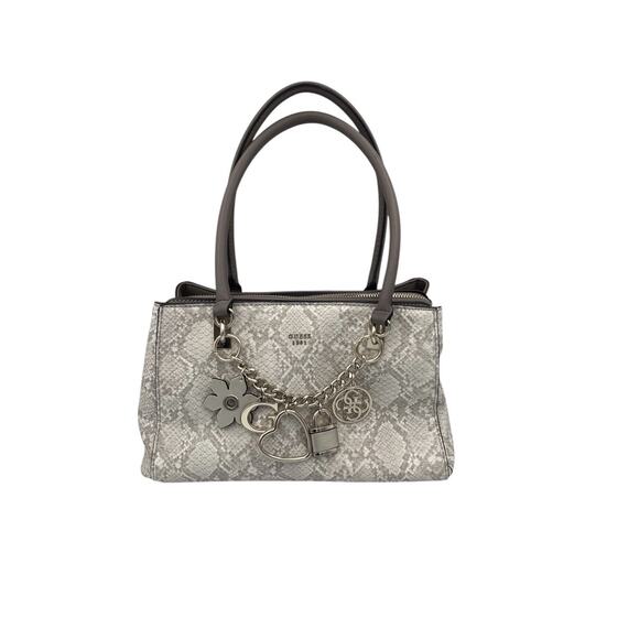 Guess Python-Embossed Satchel with Charm Chain Handbag - Picture 1 of 16